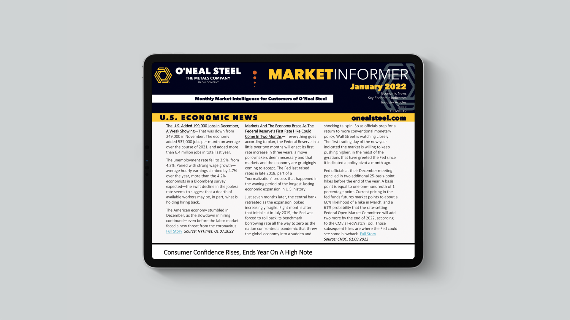 January 2022 ONeal Steel Market Informer on iPad